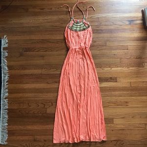 Melissa Odabash gold bib cantaloupe maxi dress